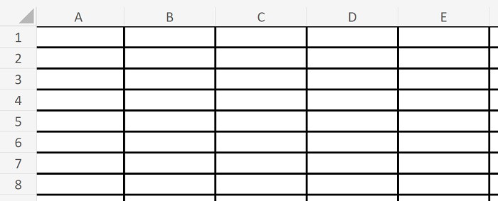 Example of Default column width in Excel, Part 1 of evenly spacing columns example, before resizing columns