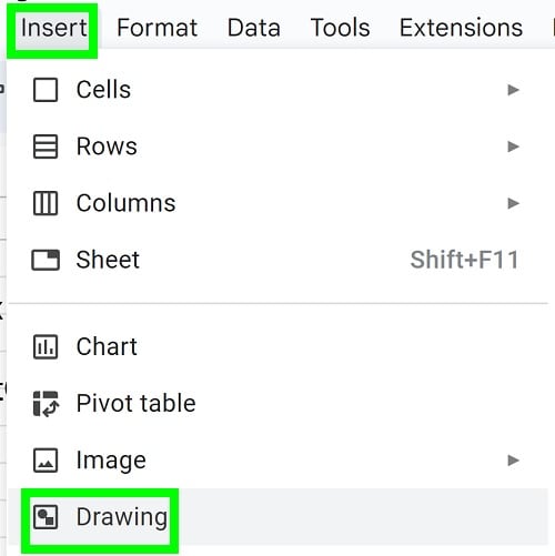 Example of How to add a text box in Google Sheets (inserting a drawing)