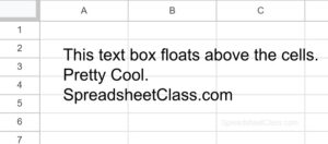 Example of How to add a text box in Google Sheets (text box after adding it to the spreadsheet)