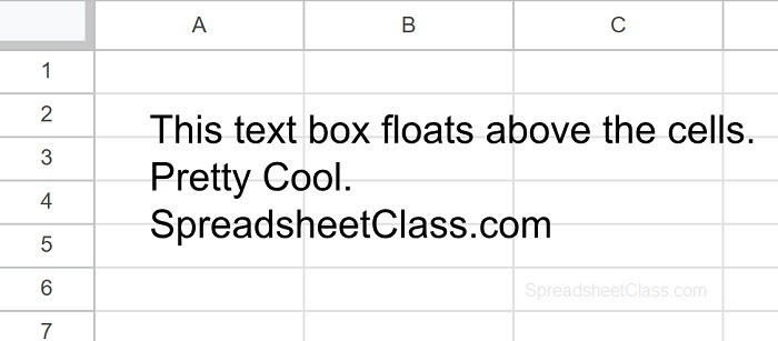 Example of How to add a text box in Google Sheets (text box after adding it to the spreadsheet)
