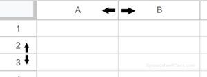 Example of How to change cell height and width at the same time in Google Sheets to change the vertical and horizontal cell size