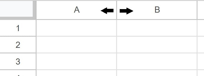 Example of How to change cell width in Google Sheets to change the horizontal cell size to make cells wider or narrower