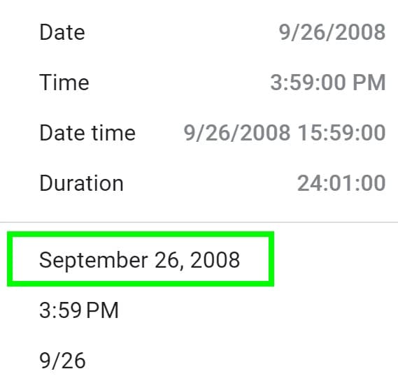 Example of How to change date format in Google Sheets to display date with month in text