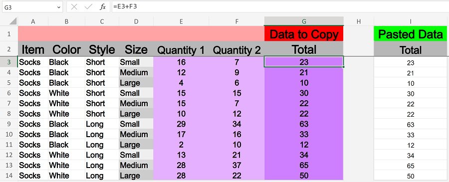 Example of How to copy and paste values not formulas in Excel