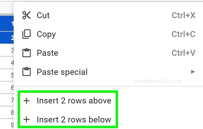 Example of How to insert multiple rows in Google Sheets