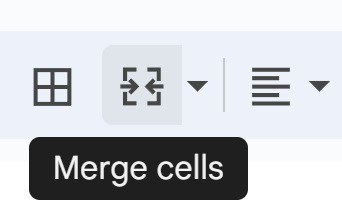 Example of How to merge cells to change cell size in Google Sheets Merge cells button