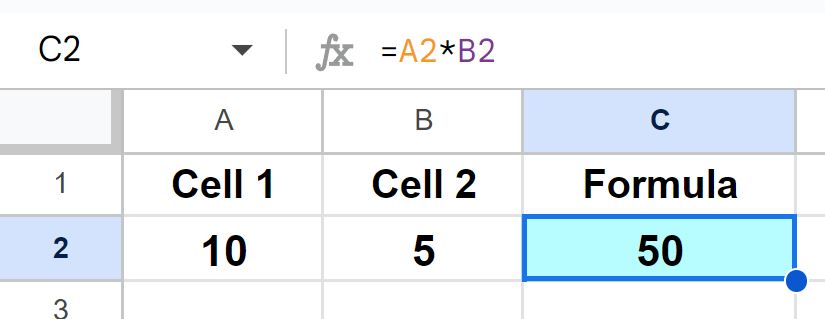 Example of How to multiply in Google Sheets by using cell references