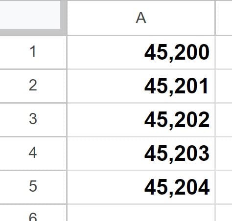 Example of How to remove date format by converting to number format in Google Sheets