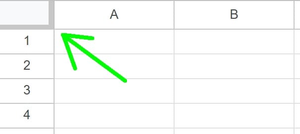 Example of How to select all columns and rows in Google Sheets