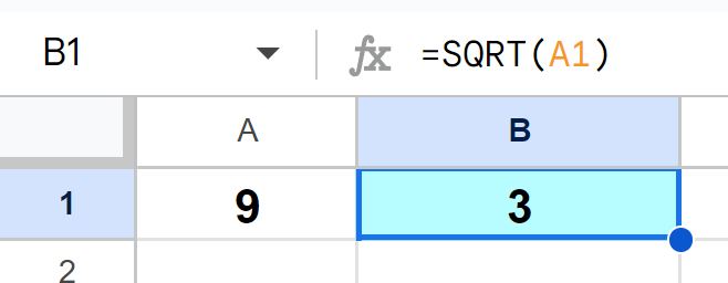 Example of How to square root in Google Sheets with the SQRT function