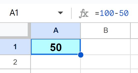 Example of How to subtract in Google Sheets by using numbers