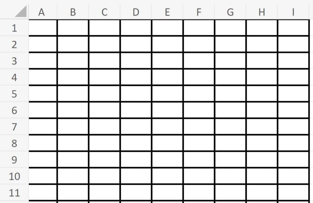 Example of Narrow column width in Excel, Part 2 of evenly spacing columns example, after having resized the columns