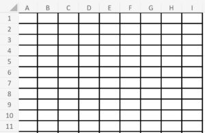Example of Narrow column width in Excel, Part 2 of evenly spacing columns example, after having resized the columns