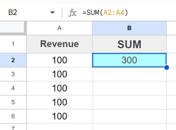 Example of the SUM function not correct when row reference is wrong part 2