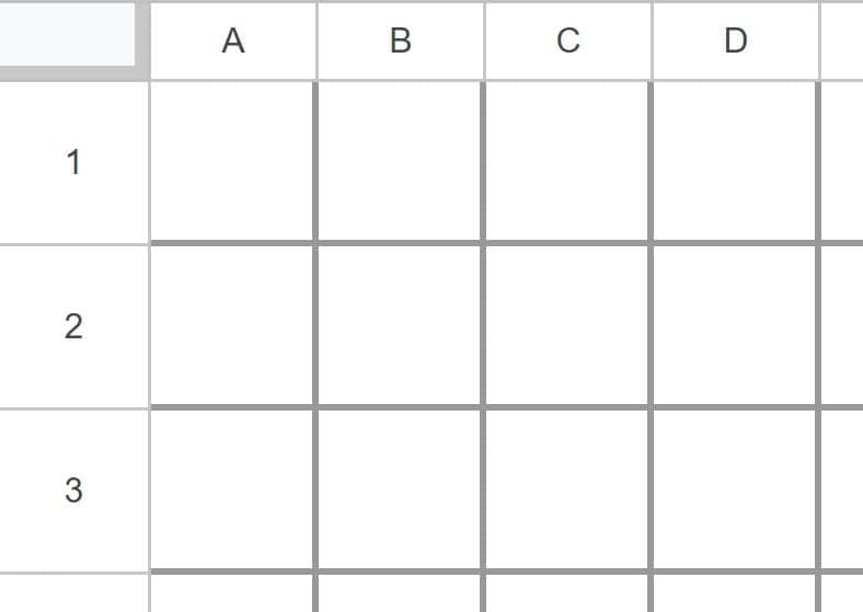 Example of Square cells in Google Sheets after resizing columns and rows to the same dimensions