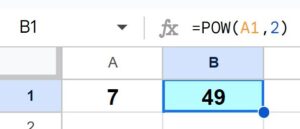 Example of Using the POW and POWER function to square and solve exponents in Google Sheets