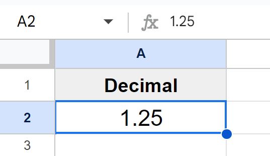 Example After adding decimal places in Google Sheets