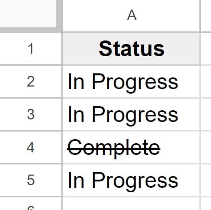 Example After applying strikethrough in Google Sheets