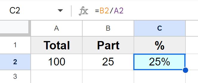 Example After decreasing decimal places on a percentage in Google Sheets