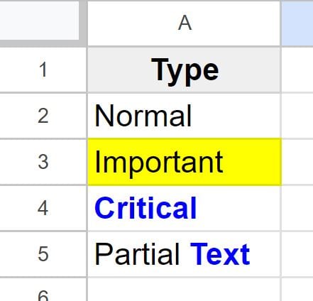 Example After highlighting in Google Sheets variety example