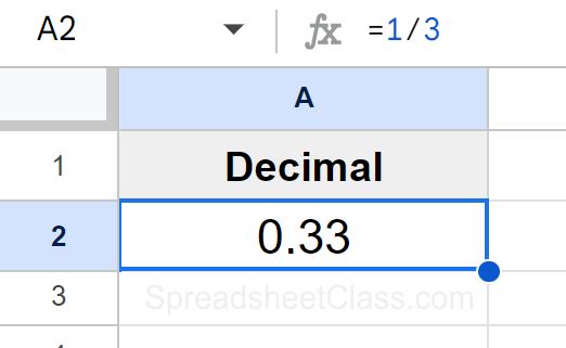 Example After removing decimal places in Google Sheets
