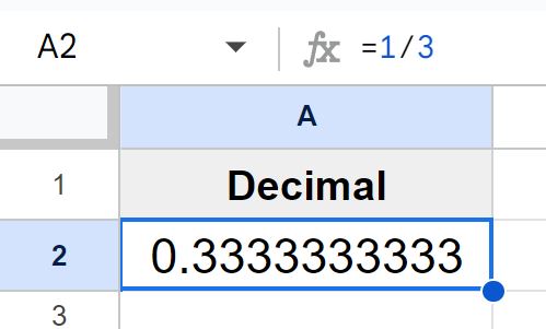 Example Before removing decimal places in Google Sheets