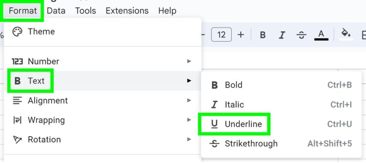 How to underline text and cells in Google Sheets