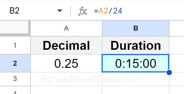 Example of Converting decimals and numbers to duration in Google Sheets format and calculating to make original number represent hours