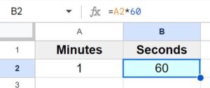 Example of Converting minutes to seconds in Google Sheets
