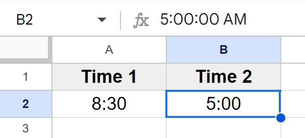 An example showing the importance of checking AM vs PM when entering times in Google Sheets