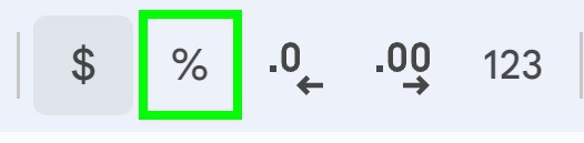 Example of the format as percent button in Google Sheets