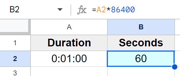Example of How to convert duration to seconds in Google Sheets