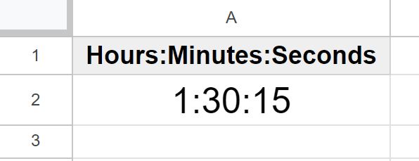 Example of How to enter duration into cells in Google Sheets breakdown of how duration works with hours minutes and seconds