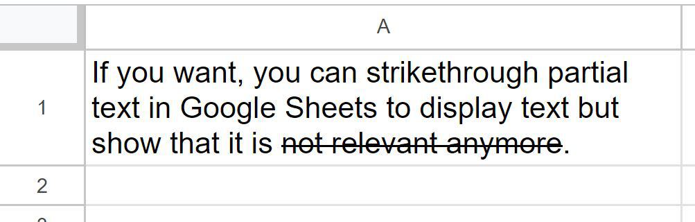 Example of How to strikethrough partial text in Google Sheets