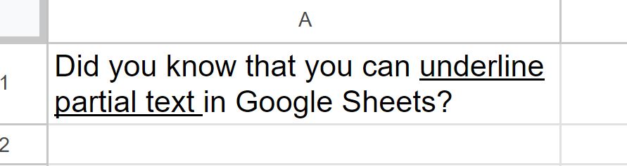 Example of How to underline partial text in Google Sheets