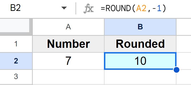 Example of Rounding to nearest 10 in Google Sheets