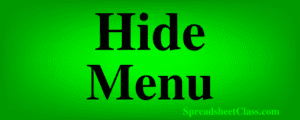 Top image for the lesson on how to hide the menu in Google Sheets by using a button or a keyboard shortcut. Lesson by SpreadsheetClass.com